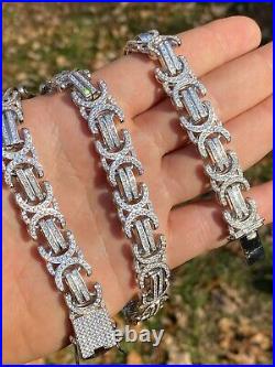 Solid 925 Sterling Silver Mens Byzantine Link Chain Iced 14mm Thick Flooded CZ