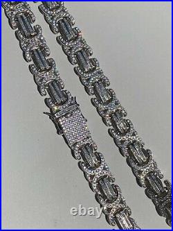 Solid 925 Sterling Silver Mens Byzantine Link Chain Iced 14mm Thick Flooded CZ