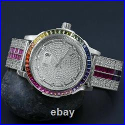 Solid Steel Bezel Solid Steel Bezel Rainbow White Gold Finish Real Diamond Watch