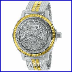 Solid Steel Canary Bezel Real Diamond White Gold Custom Band Men's Watch WithDate