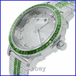 Stainless Steel Bezel Real Diamond Dial Emerald Green Adjustable Band Mens Watch