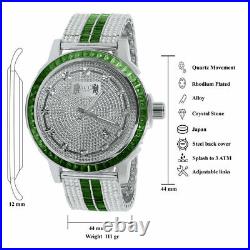 Stainless Steel Bezel Real Diamond Dial Emerald Green Adjustable Band Mens Watch