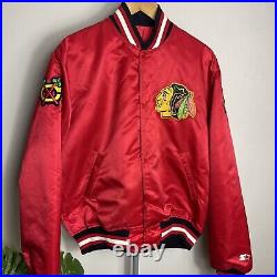 Vintage 90s Starter NHL Chicago Blackhawks Hockey Satin Style Jacket Mens Large