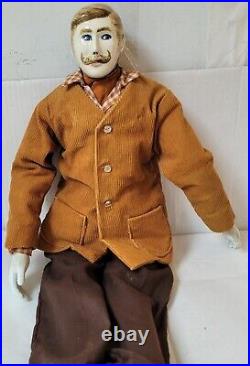 Vintage Porcelain Man With Twisted Mustache Doll Artisan 24 Large Handmade