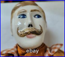 Vintage Porcelain Man With Twisted Mustache Doll Artisan 24 Large Handmade