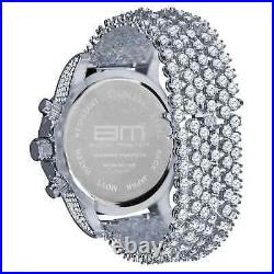 White Gold Tone Solitaire Diamond Custom Luxury Bling Master Watch 6Row Band Men