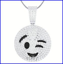 Wink Emoji FULLY ICED OUT URBAN STYLE Hip Hop MOISSANIT 925 Silver PENDANT