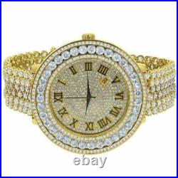 Yellow Gold Tone Roman Numeral Dial Custom White Cz Removable Bezel Men's Watch